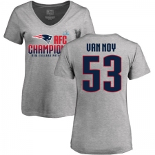 Women's Nike New England Patriots #53 Kyle Van Noy Heather Gray 2017 AFC Champions V-Neck T-Shirt