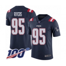 Men's New England Patriots #95 Derek Rivers Limited Navy Blue Rush Vapor Untouchable 100th Season Football Jersey
