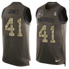 Men's Nike New England Patriots #41 Cyrus Jones Limited Green Salute to Service Tank Top NFL Jersey