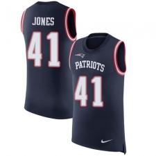 Men's Nike New England Patriots #41 Cyrus Jones Limited Navy Blue Rush Player Name & Number Tank Top NFL Jersey