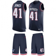 Men's Nike New England Patriots #41 Cyrus Jones Limited Navy Blue Tank Top Suit NFL Jersey