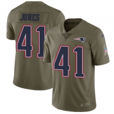 Men's Nike New England Patriots #41 Cyrus Jones Limited Olive 2017 Salute to Service NFL Jersey