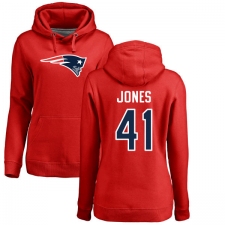 NFL Women's Nike New England Patriots #41 Cyrus Jones Red Name & Number Logo Pullover Hoodie