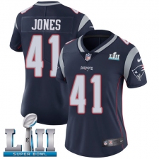 Women's Nike New England Patriots #41 Cyrus Jones Navy Blue Team Color Vapor Untouchable Limited Player Super Bowl LII NFL Jersey