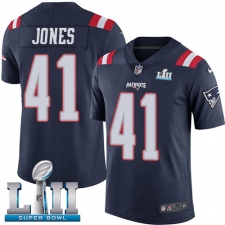Youth Nike New England Patriots #41 Cyrus Jones Limited Navy Blue Rush Vapor Untouchable Super Bowl LII NFL Jersey