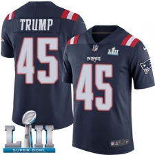 Men's Nike New England Patriots #45 Donald Trump Limited Navy Blue Rush Vapor Untouchable Super Bowl LII NFL Jersey