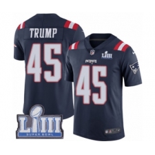 Men's Nike New England Patriots #45 Donald Trump Limited Navy Blue Rush Vapor Untouchable Super Bowl LIII Bound NFL Jersey