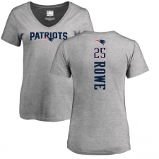 NFL Women's Nike New England Patriots #25 Eric Rowe Ash Backer V-Neck T-Shirt