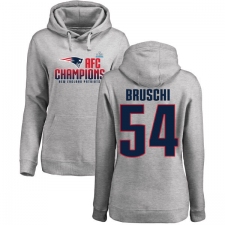 Women's Nike New England Patriots #54 Tedy Bruschi Heather Gray 2017 AFC Champions Pullover Hoodie