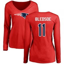NFL Women's Nike New England Patriots #11 Drew Bledsoe Red Name & Number Logo Slim Fit Long Sleeve T-Shirt