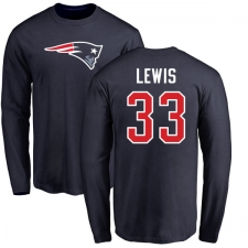 NFL Nike New England Patriots #33 Dion Lewis Navy Blue Name & Number Logo Long Sleeve T-Shirt