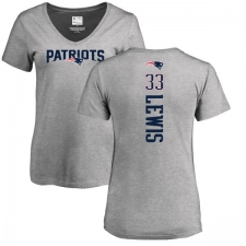 NFL Women's Nike New England Patriots #33 Dion Lewis Ash Backer V-Neck T-Shirt