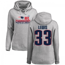 Women's Nike New England Patriots #33 Dion Lewis Heather Gray 2017 AFC Champions Pullover Hoodie