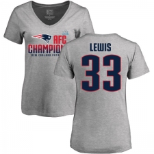Women's Nike New England Patriots #33 Dion Lewis Heather Gray 2017 AFC Champions V-Neck T-Shirt