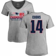 Women's Nike New England Patriots #14 Brandin Cooks Heather Gray 2017 AFC Champions V-Neck T-Shirt