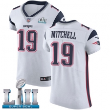 Men's Nike New England Patriots #19 Malcolm Mitchell White Vapor Untouchable Elite Player Super Bowl LII NFL Jersey