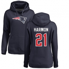 NFL Women's Nike New England Patriots #21 Duron Harmon Navy Blue Name & Number Logo Pullover Hoodie