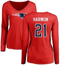 NFL Women's Nike New England Patriots #21 Duron Harmon Red Name & Number Logo Slim Fit Long Sleeve T-Shirt