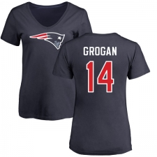NFL Women's Nike New England Patriots #14 Steve Grogan Navy Blue Name & Number Logo Slim Fit T-Shirt