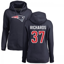 NFL Women's Nike New England Patriots #37 Jordan Richards Navy Blue Name & Number Logo Pullover Hoodie