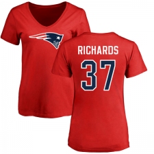 NFL Women's Nike New England Patriots #37 Jordan Richards Red Name & Number Logo Slim Fit T-Shirt