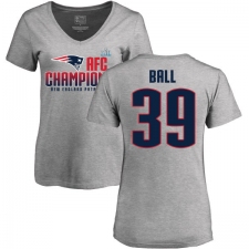 Women's Nike New England Patriots #39 Montee Ball Heather Gray 2017 AFC Champions V-Neck T-Shirt