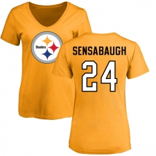 NFL Women's Nike Pittsburgh Steelers #24 Coty Sensabaugh Gold Name & Number Logo Slim Fit T-Shirt