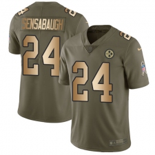 Youth Nike Pittsburgh Steelers #24 Coty Sensabaugh Limited Olive/Gold 2017 Salute to Service NFL Jersey
