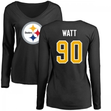 NFL Women's Nike Pittsburgh Steelers #90 T. J. Watt Black Name & Number Logo Slim Fit Long Sleeve T-Shirt