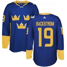 Men's Adidas Team Sweden #19 Nicklas Backstrom Authentic Royal Blue Away 2016 World Cup of Hockey Jersey
