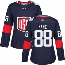 Women's Adidas Team USA #88 Patrick Kane Authentic Navy Blue Away 2016 World Cup Hockey Jersey