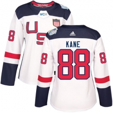Women's Adidas Team USA #88 Patrick Kane Authentic White Home 2016 World Cup Hockey Jersey