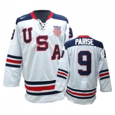 Men's Nike Team USA #9 Zach Parise Authentic White 1960 Throwback Olympic Hockey Jersey