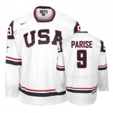 Men's Nike Team USA #9 Zach Parise Premier White 2010 Olympic Hockey Jersey