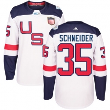 Men's Adidas Team USA #35 Cory Schneider Authentic White Home 2016 World Cup Ice Hockey Jersey
