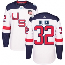 Men's Adidas Team USA #32 Jonathan Quick Authentic White Home 2016 World Cup Ice Hockey Jersey