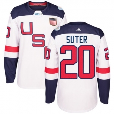 Men's Adidas Team USA #20 Ryan Suter Authentic White Home 2016 World Cup Ice Hockey Jersey