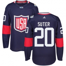 Men's Adidas Team USA #20 Ryan Suter Premier Navy Blue Away 2016 World Cup Ice Hockey Jersey