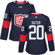 Women's Adidas Team USA #20 Ryan Suter Premier Navy Blue Away 2016 World Cup Hockey Jersey
