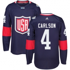 Men's Adidas Team USA #4 John Carlson Premier Navy Blue Away 2016 World Cup Ice Hockey Jersey