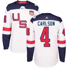 Youth Adidas Team USA #4 John Carlson Authentic White Home 2016 World Cup Ice Hockey Jersey