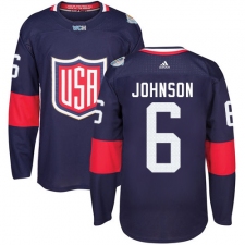 Youth Adidas Team USA #6 Erik Johnson Premier Navy Blue Away 2016 World Cup Ice Hockey Jersey