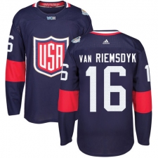 Men's Adidas Team USA #16 James van Riemsdyk Authentic Navy Blue Away 2016 World Cup Ice Hockey Jersey