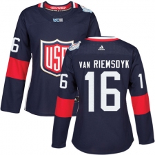 Women's Adidas Team USA #16 James van Riemsdyk Authentic Navy Blue Away 2016 World Cup Hockey Jersey