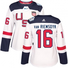 Women's Adidas Team USA #16 James van Riemsdyk Authentic White Home 2016 World Cup Hockey Jersey