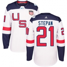 Men's Adidas Team USA #21 Derek Stepan Premier White Home 2016 World Cup Ice Hockey Jersey