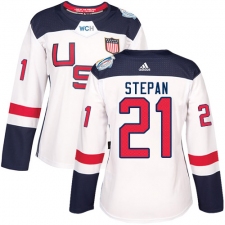 Women's Adidas Team USA #21 Derek Stepan Authentic White Home 2016 World Cup Hockey Jersey