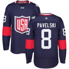 Youth Adidas Team USA #8 Joe Pavelski Authentic Navy Blue Away 2016 World Cup Ice Hockey Jersey