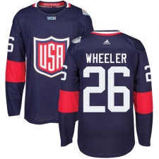 Men's Adidas Team USA #26 Blake Wheeler Authentic Navy Blue Away 2016 World Cup Ice Hockey Jersey
