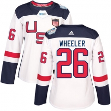 Women's Adidas Team USA #26 Blake Wheeler Authentic White Home 2016 World Cup Hockey Jersey